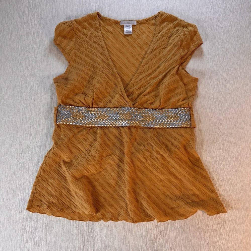 Y2K Vintage Charlotte Russe V-Neck Babydoll Yellow Top Sz L Empire Waist Fairy